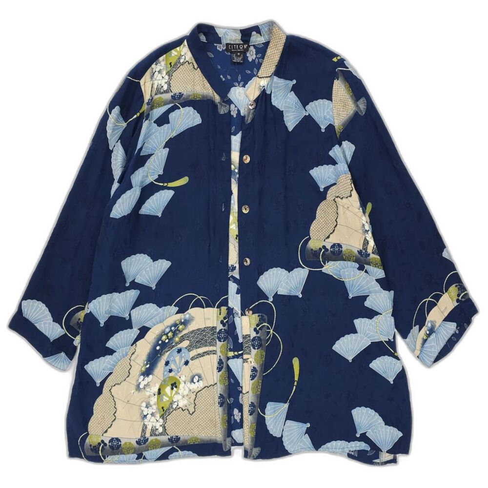 CITRON Santa Monica 100% Silk Kimono Button Down Tunic Beachy Boho Lagenlook 1X